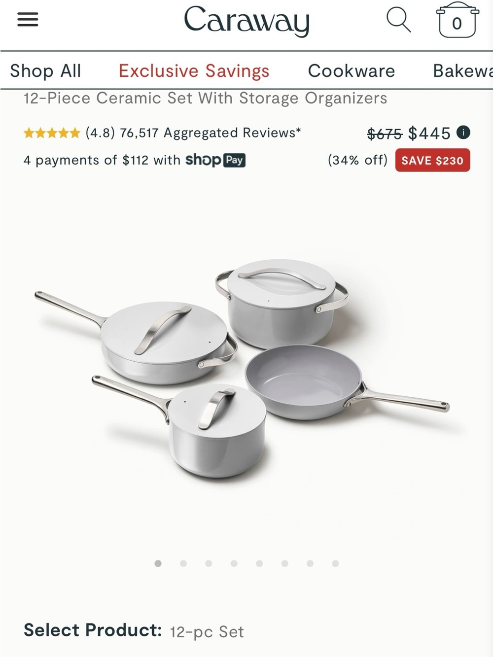Caraway 12-Piece Ceramic Bakeware Set in Light Gray